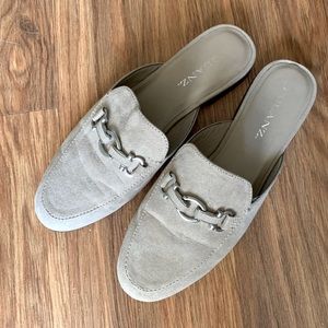 Taupe faux suede mules